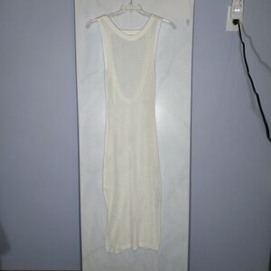 Crochet Swimsuit Cover Up Dress One Sz Cream Open Back Resortwear Beachy Boho